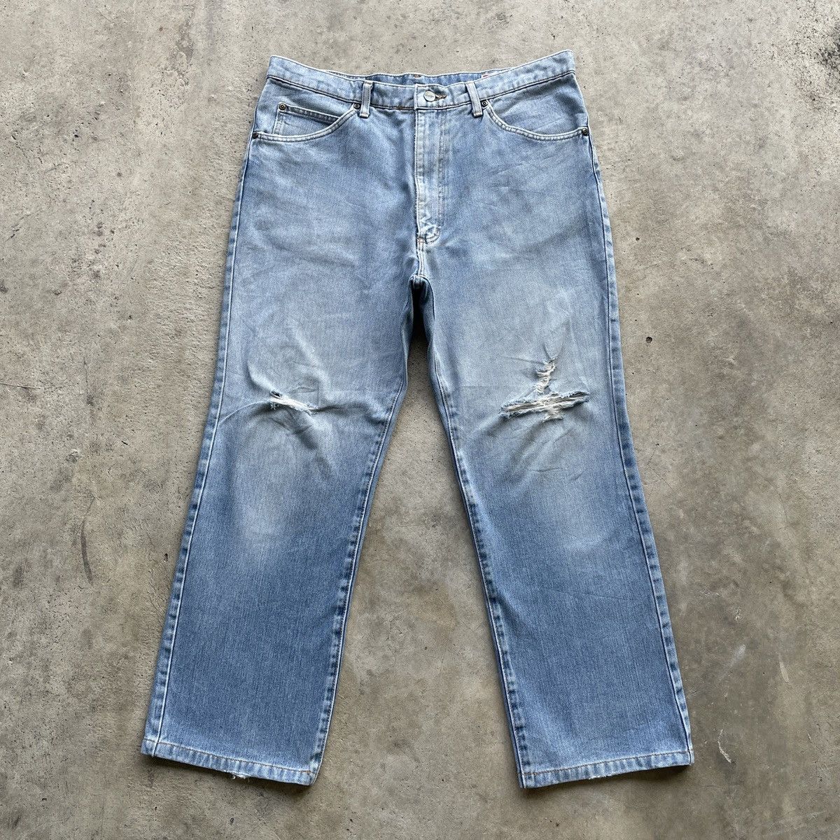 image of Distressed Denim x Vintage Wrangler Faded Denim Jeans Pants Distressed W33 in Faded Blue, Men's