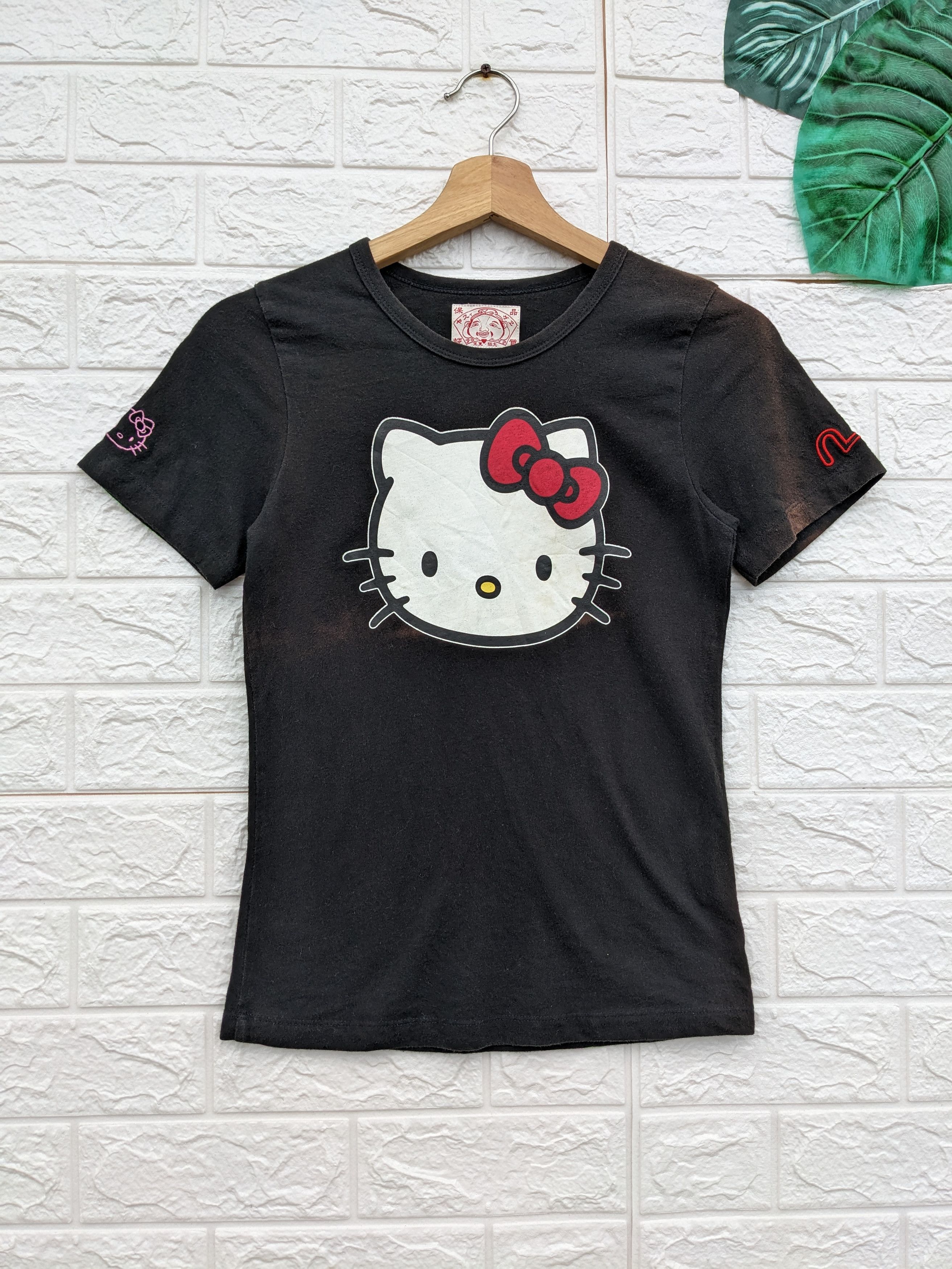 image of Evisu X Hello Kitty Sunfaded Tees in Black, Women's (Size XS)