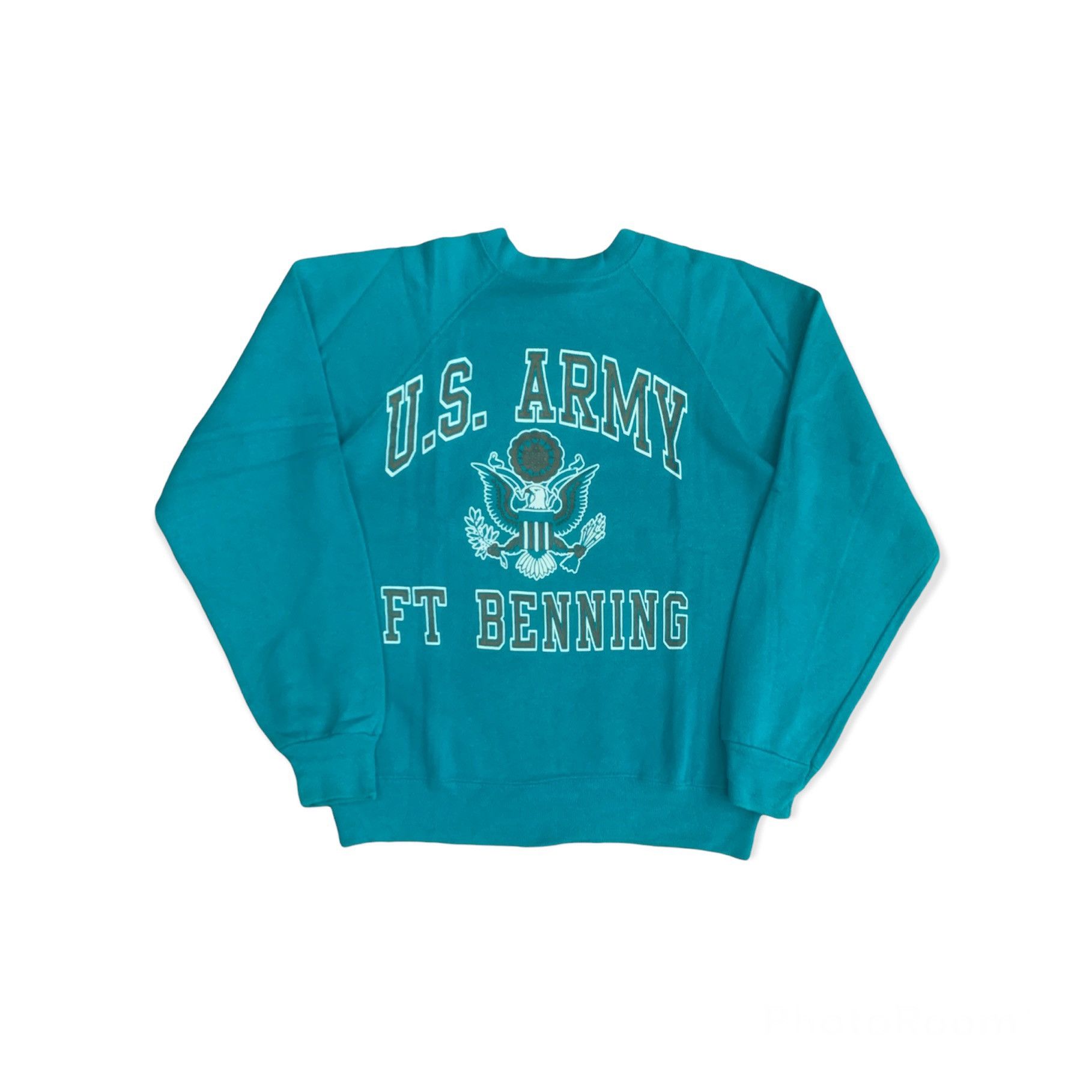 image of Military x USMC Vintage Us Army Ft Benning Sweatshirts S Pit M in Green, Men's (Size Small)