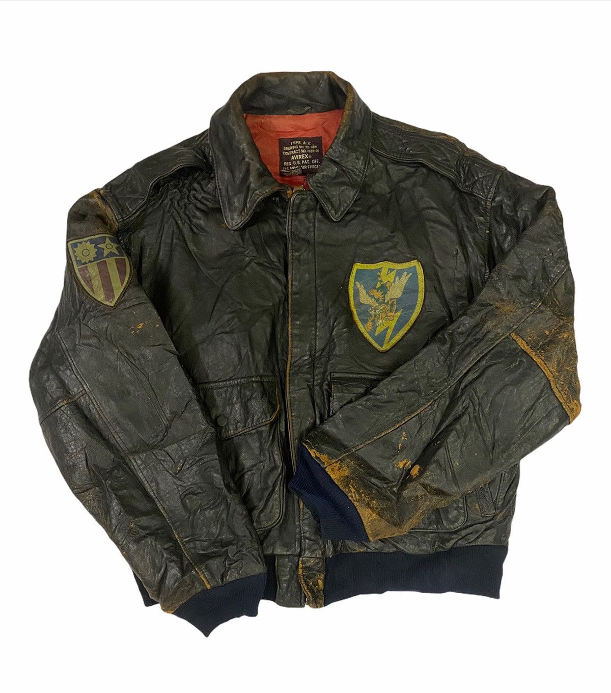 image of A2 Flyers Leather x Avirex Vintage Type A2 Usaf Leather Bomber Jacket in Distressed Black (Size Lar