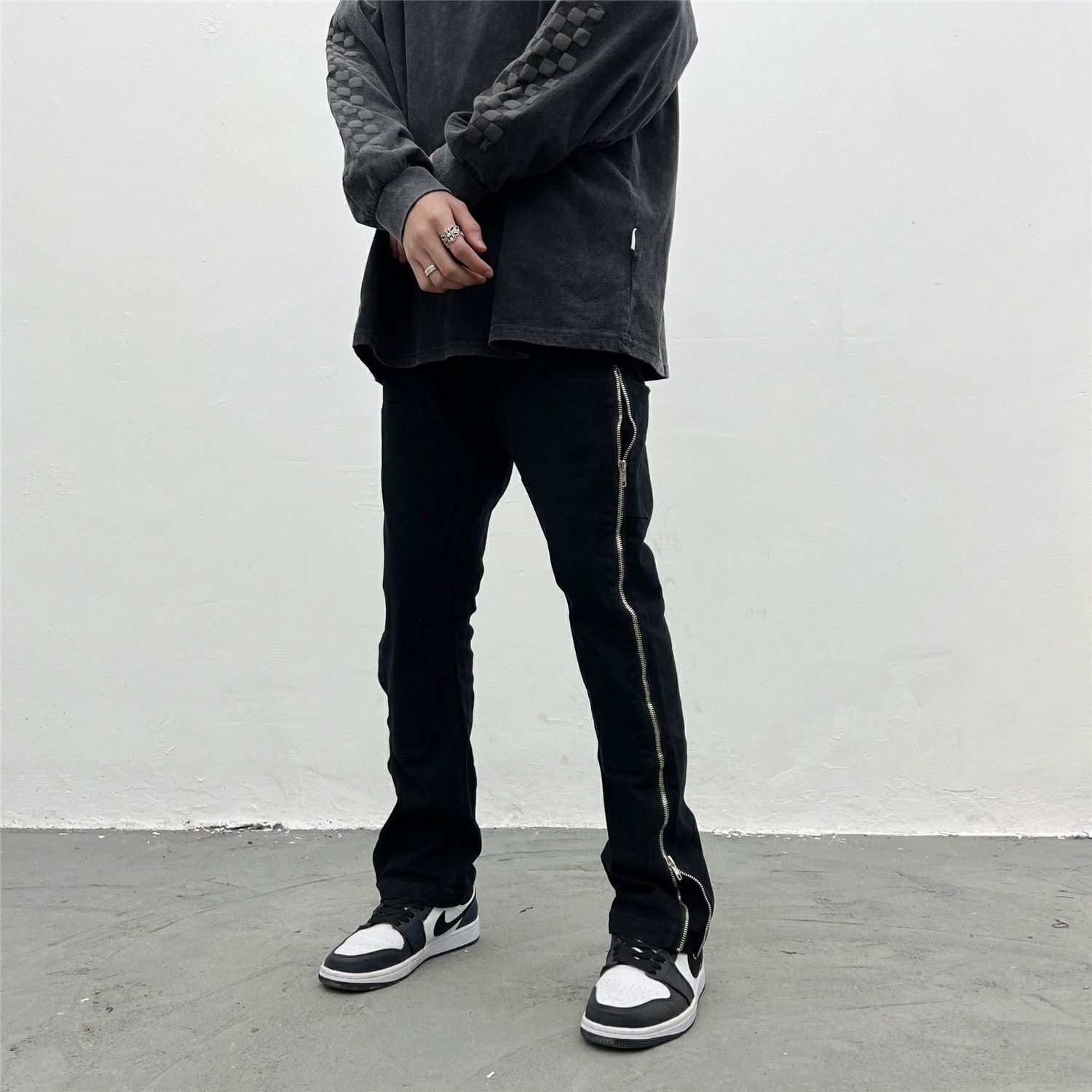 function zipper punk flare pants
