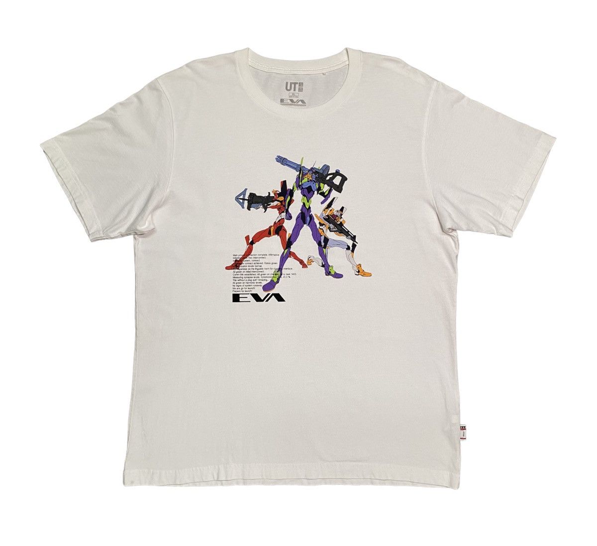 image of Anima x Vintage Neon Genesis Evangelion Khara Anime T-Shirt in White, Men's (Size XL)