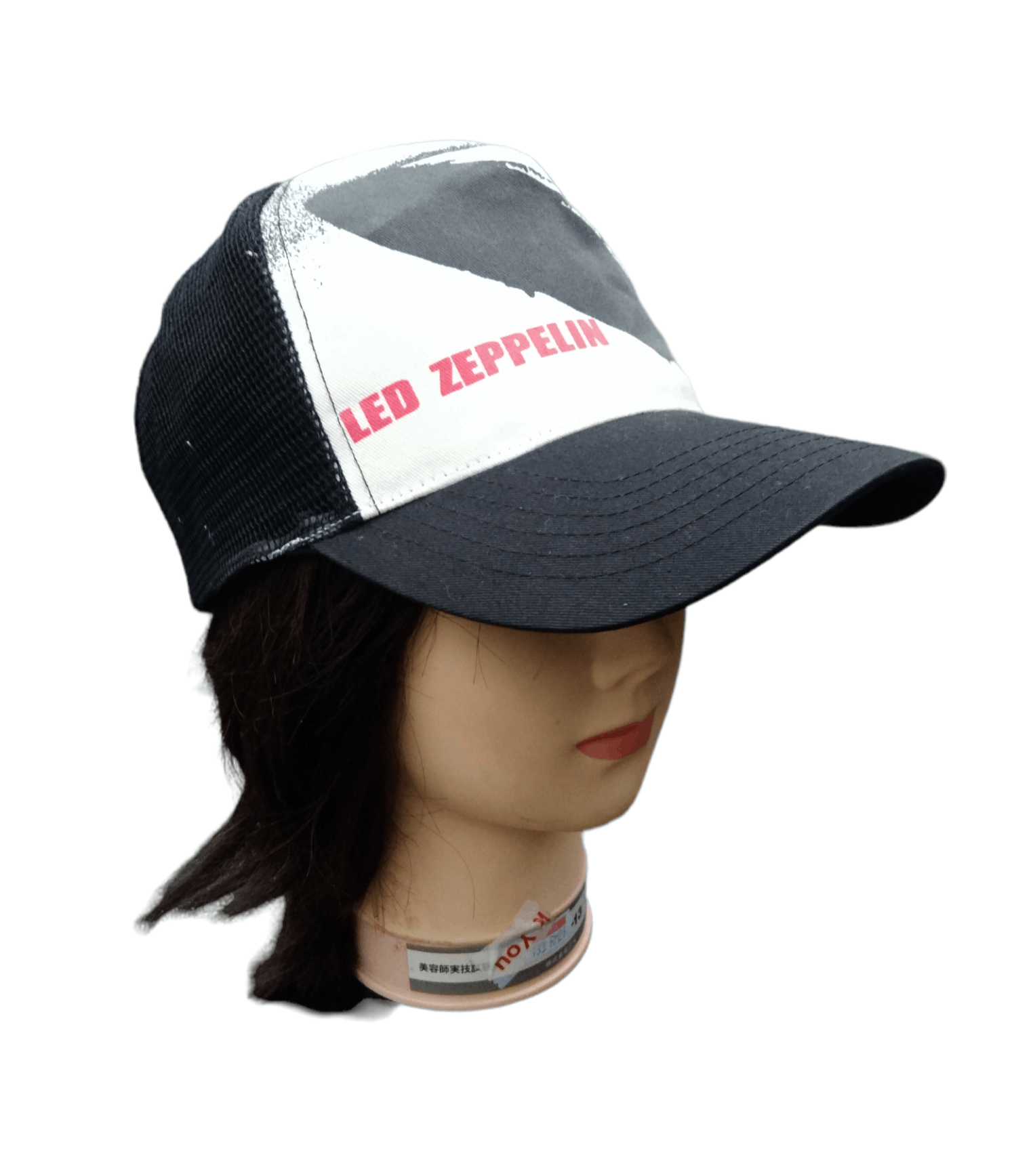 image of Band Tees x Rock Band Led Zeppelin Trucker Hat in White/Black, Men's