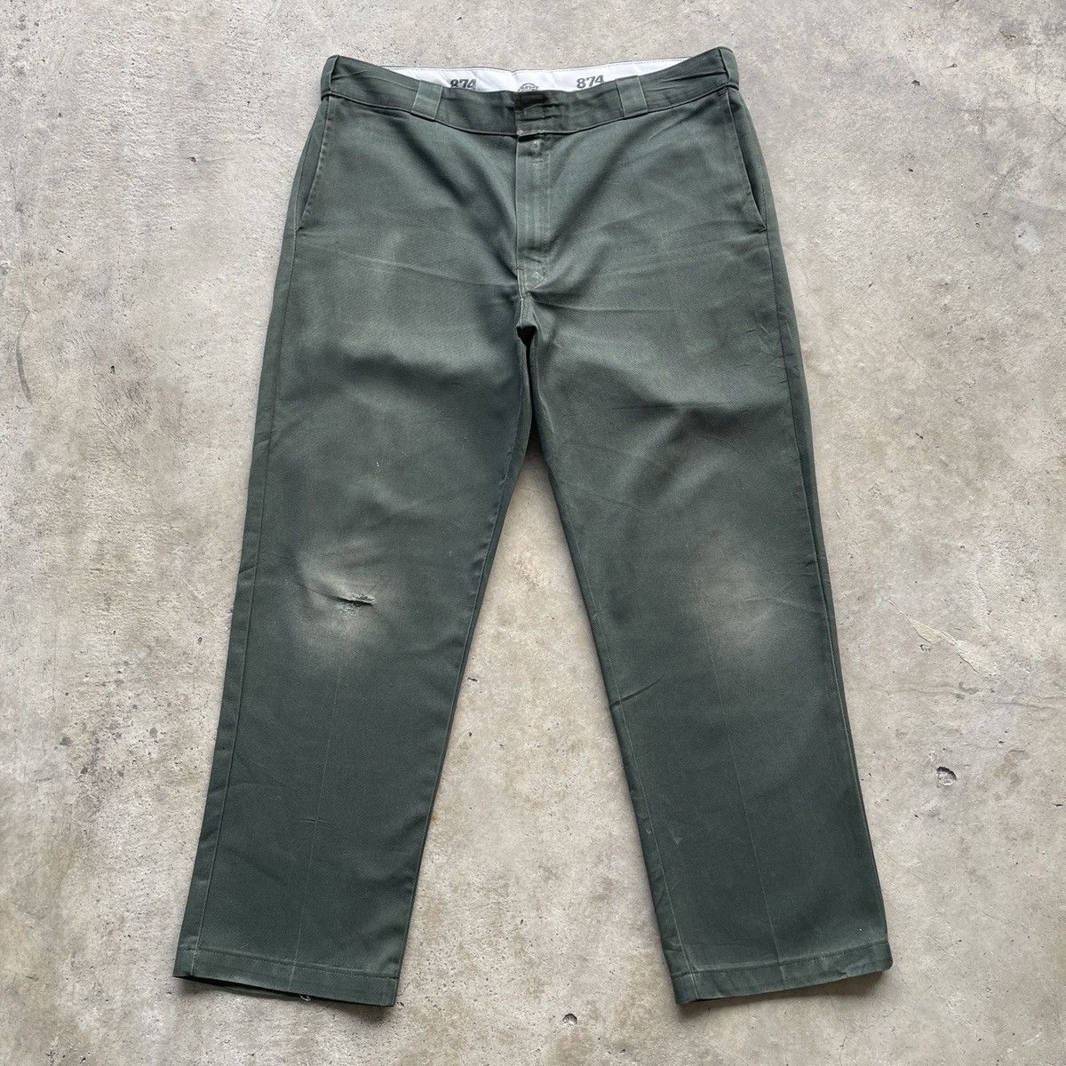 image of Vintage Dickies Green Faded Trousers Casual Pants W37X30, Men's