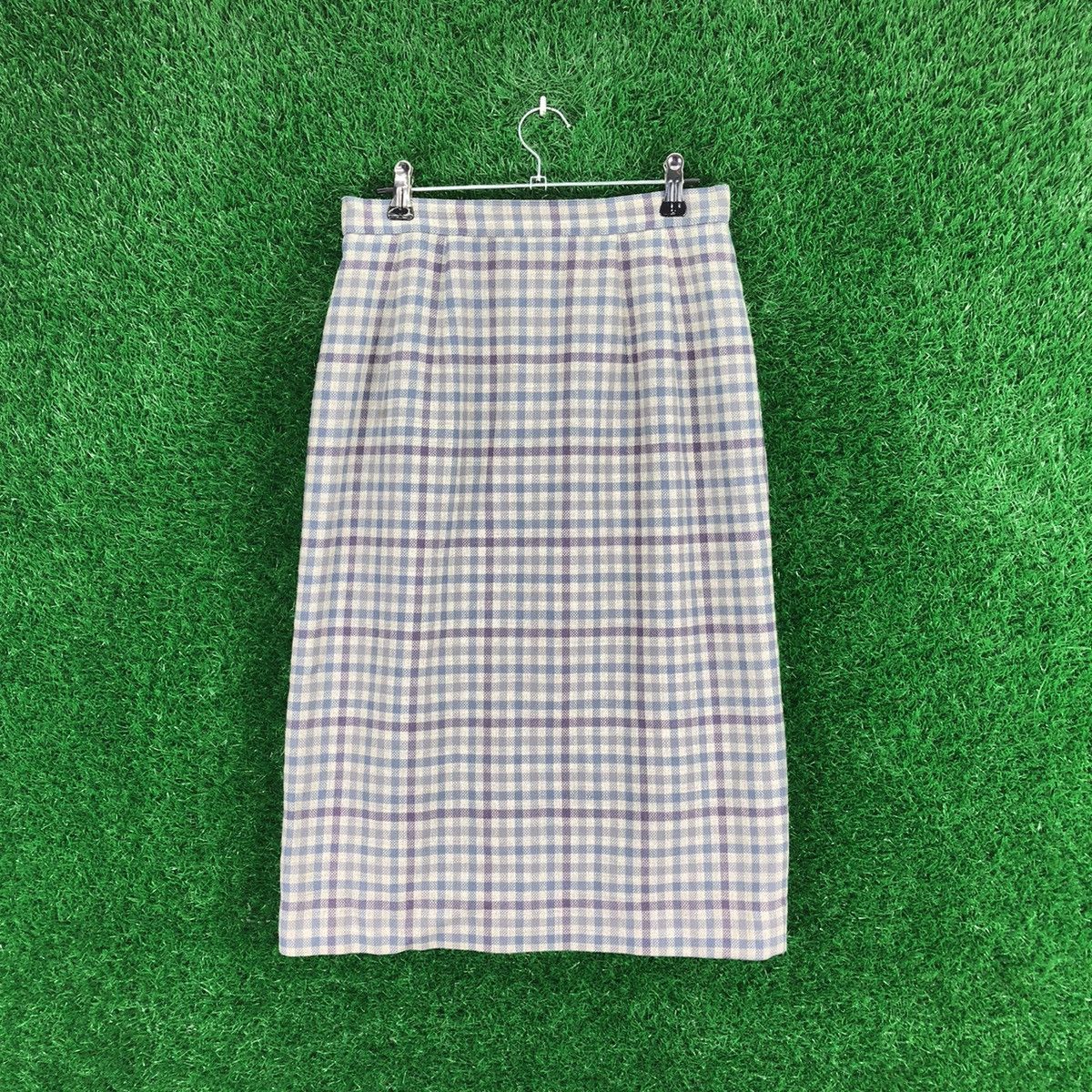 image of Vintage Micalady Midi Skirt Checkered in Blue Check, Women's (Size 26)