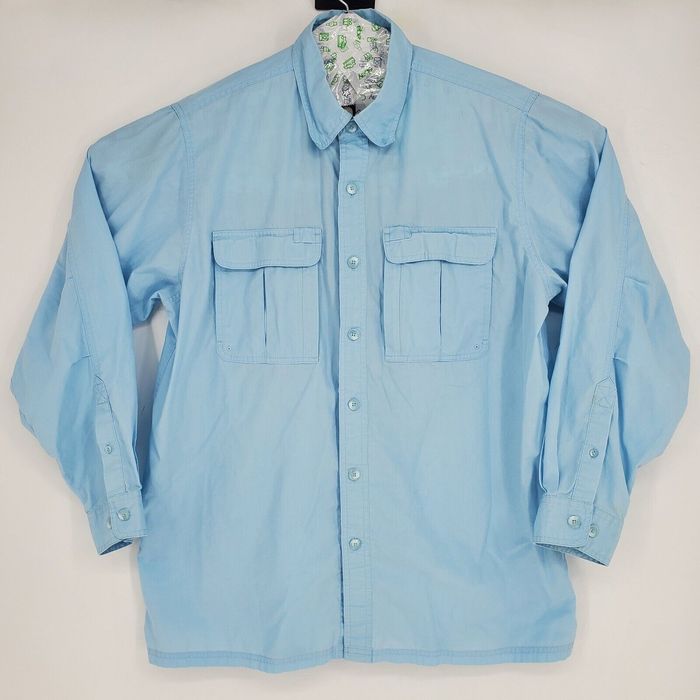 Vintage LL Bean Button Up Shirt Mens Large Light Blue Long Sleeve Fishing  Adult L