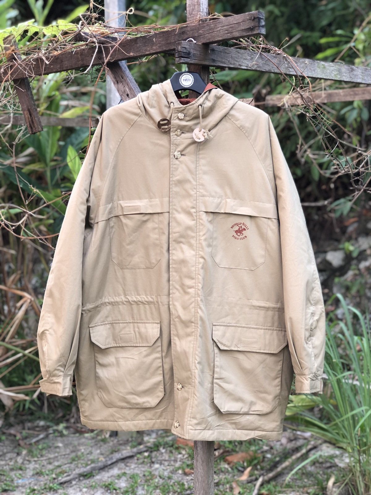 image of Vintage 90's Windbreaker Jacket Oversize By Beverly Hills in Nude, Men's (Size 2XL)