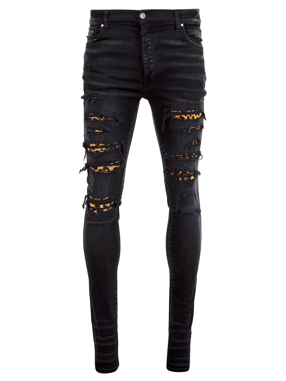 image of Amiri Distressed Leopard Thrasher Aged Black Jeans, Men's (Size 33)