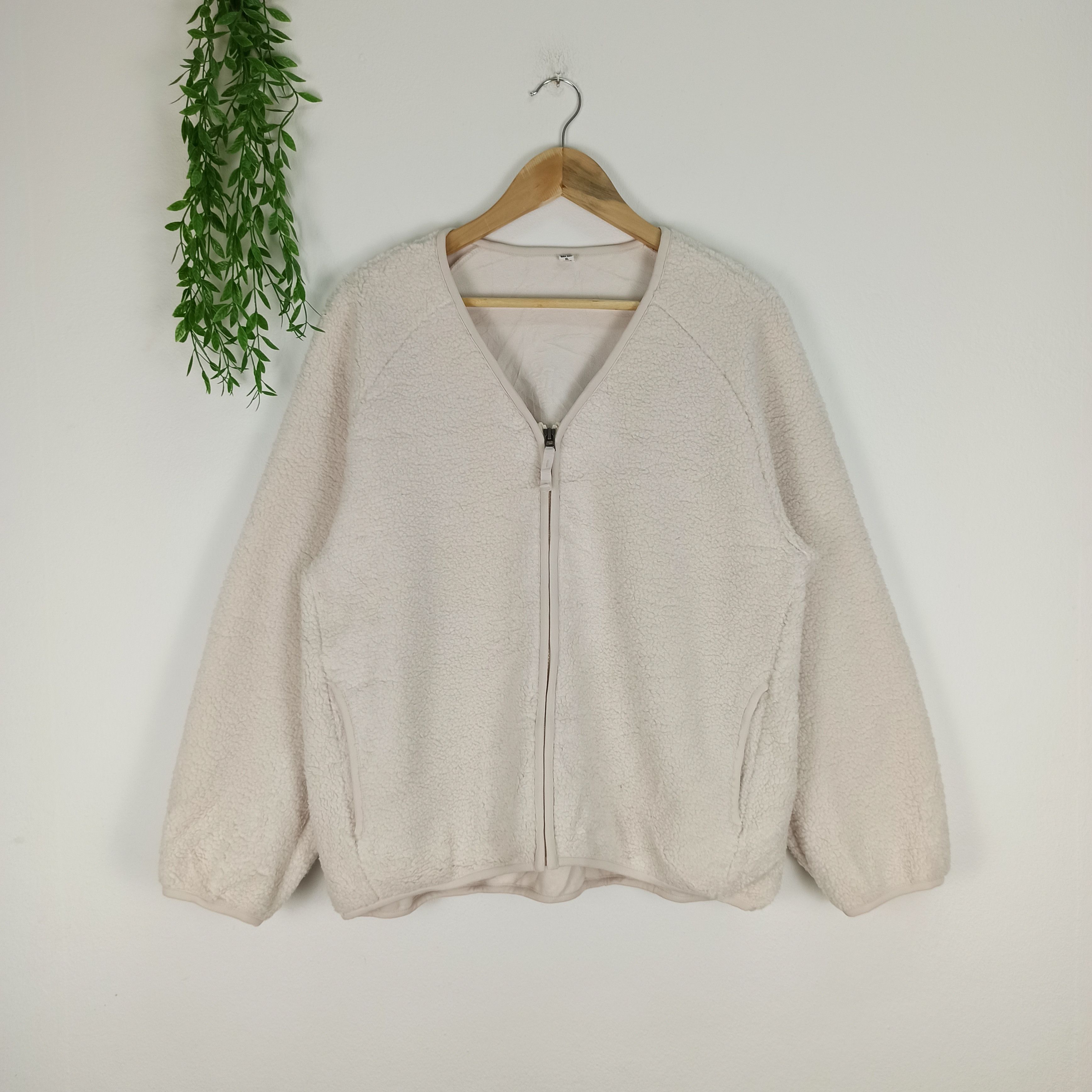 image of Deep Pile Fleece Sherpa Zipper Up Cardigan in White, Men's (Size XL)