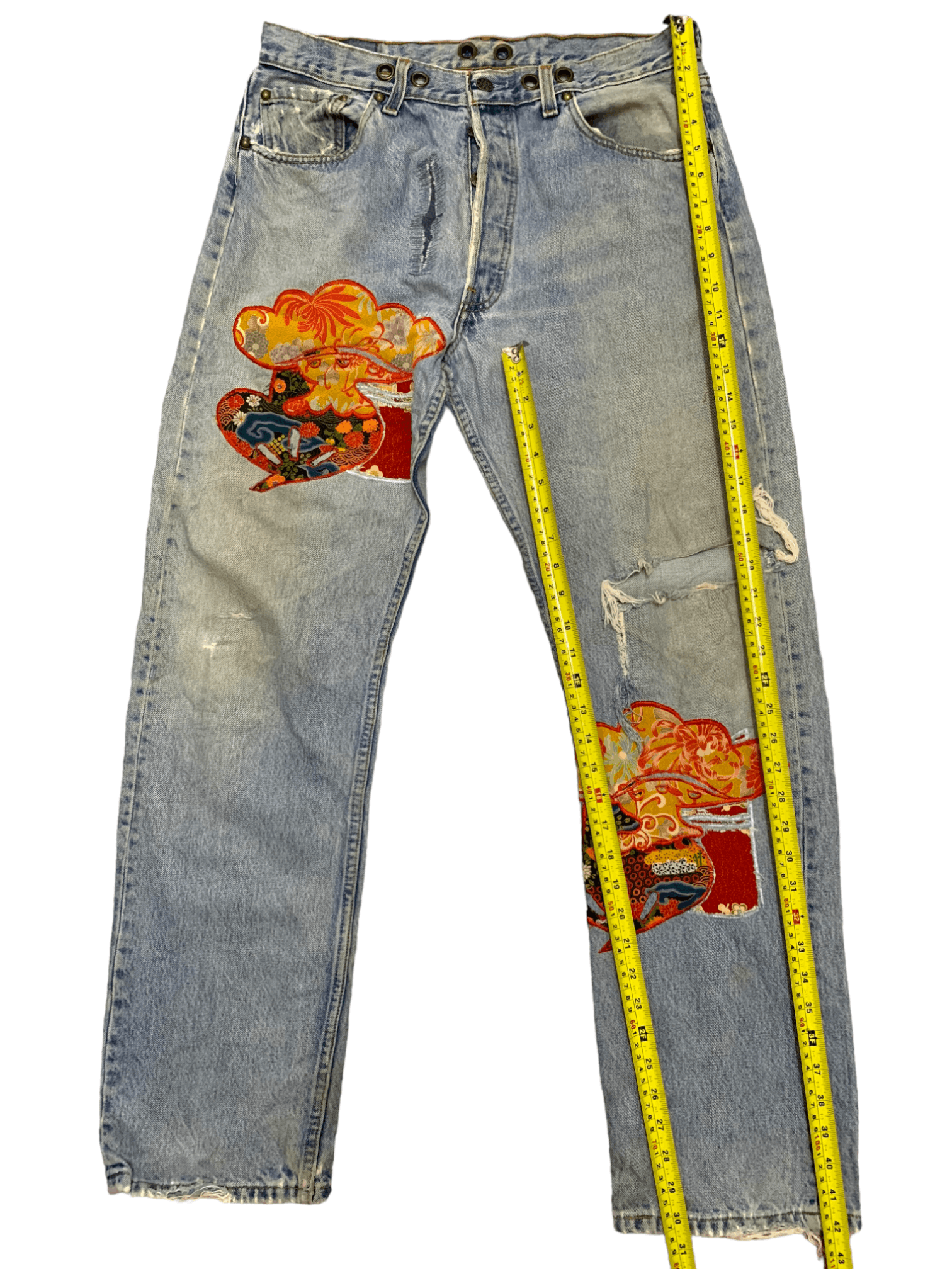 Japanese Brand Vintage Japanese Brand Embellish Distressed Loose Jeans Size US 32 / EU 48 - 11 Thumbnail
