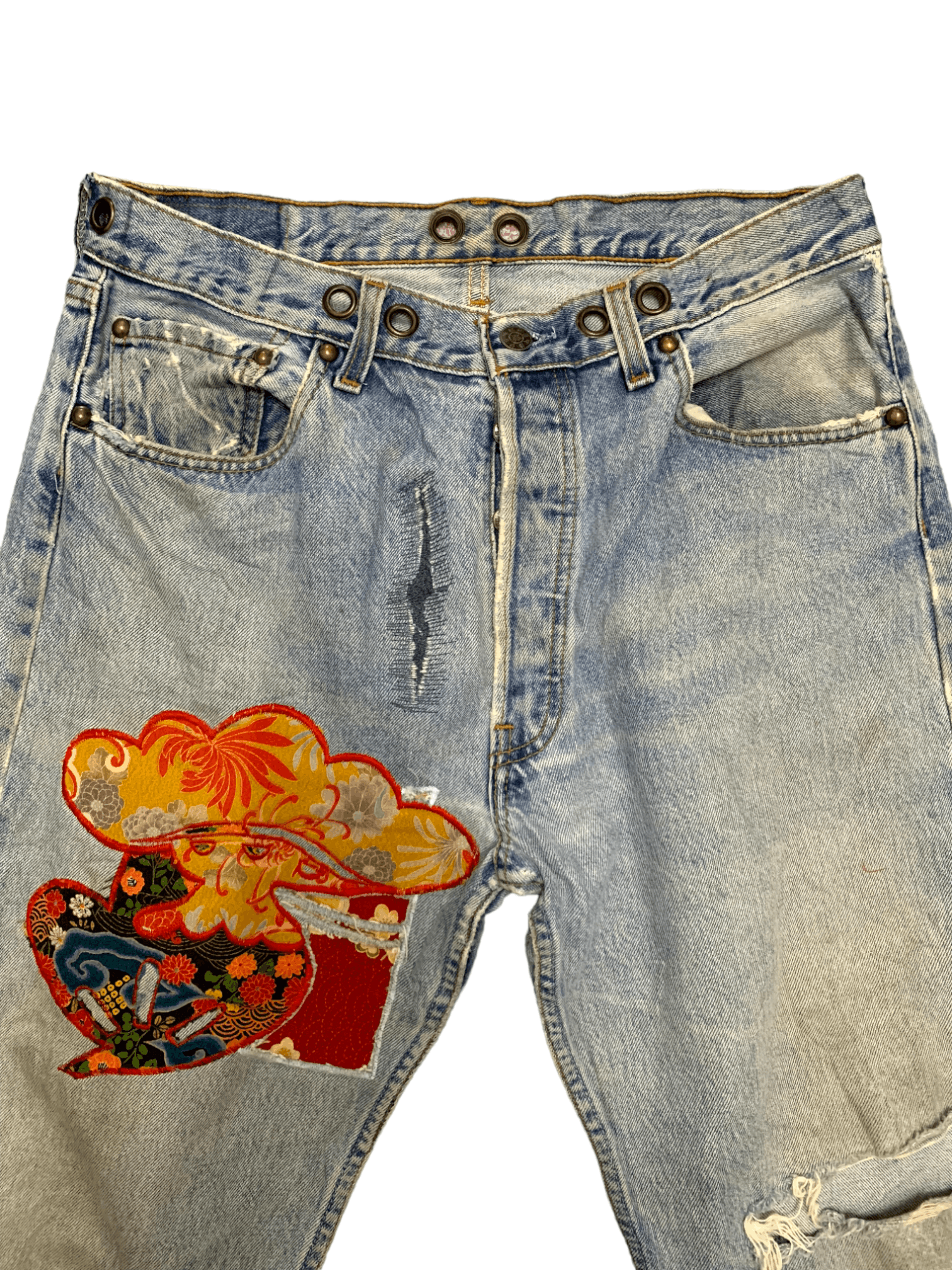 Japanese Brand Vintage Japanese Brand Embellish Distressed Loose Jeans Size US 32 / EU 48 - 4 Thumbnail