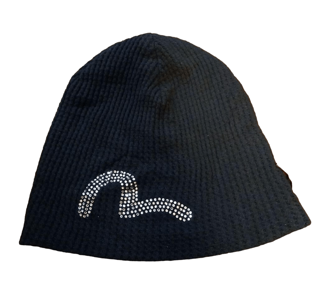 image of Evisu Rhinestone Beanie Hat Studs Knit Cap in Black, Men's