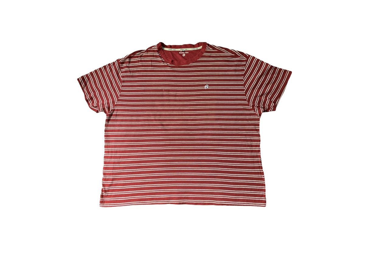 image of Hang Ten Striped Unisex Skateboard Surfing Baggy Tee 4L in Red Striped, Men's (Size Large)