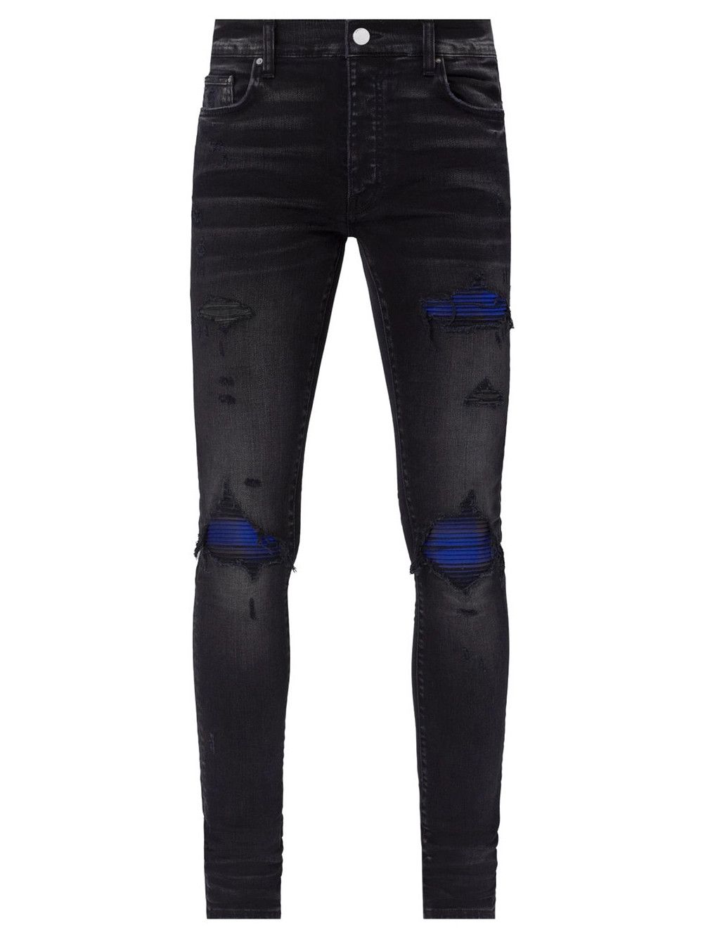 image of Amiri Plaid Mx1 Aged Black/blue Jeans, Men's (Size 30)