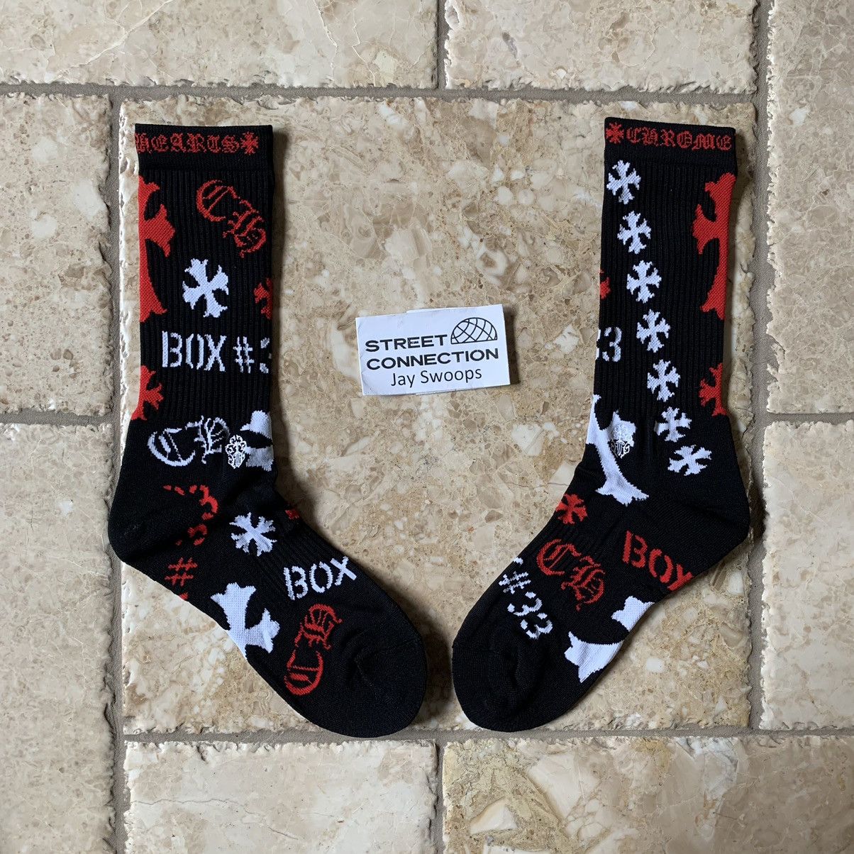 image of Chrome Hearts Stencil Socks Size Small (M4-6) (W5.5-7.5) in Black, Men's