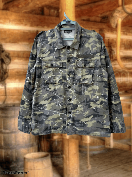 image of Military Semantic Design Camouflage Button Jacket in Camouflage Army, Men's (Size Medium)