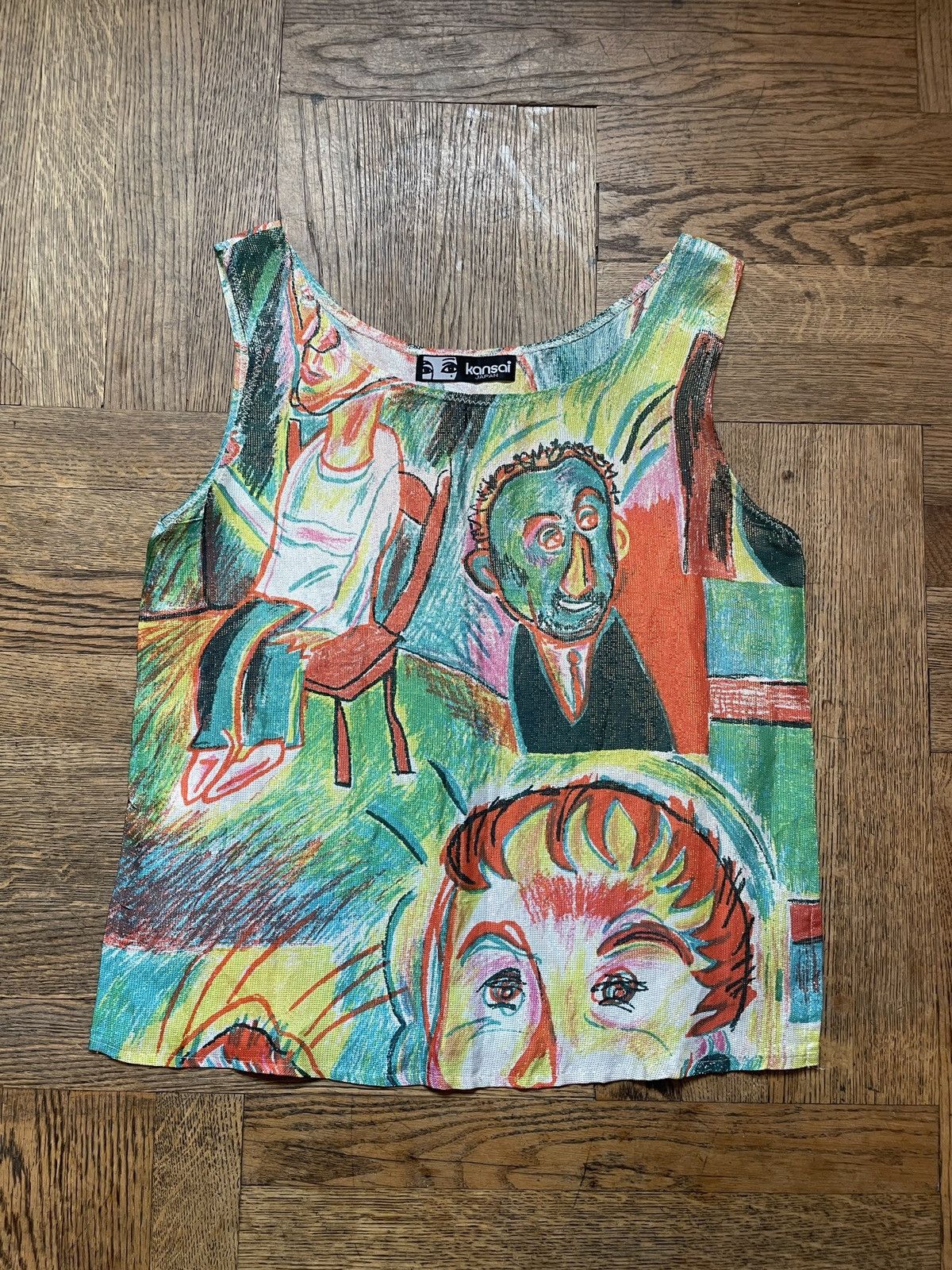 Kansai Yamamoto 1980s Metallic Fabric Printed Faces Top Size S / US 4 / IT 40 - 1 Thumbnail