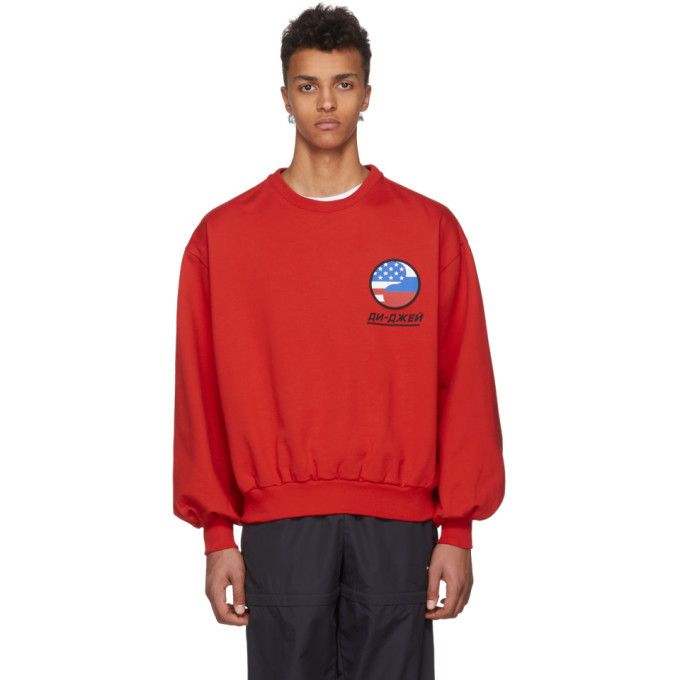 image of Gosha Rubchinskiy Oversize Dj Crew Sweatshirt in Red, Men's (Size Medium)