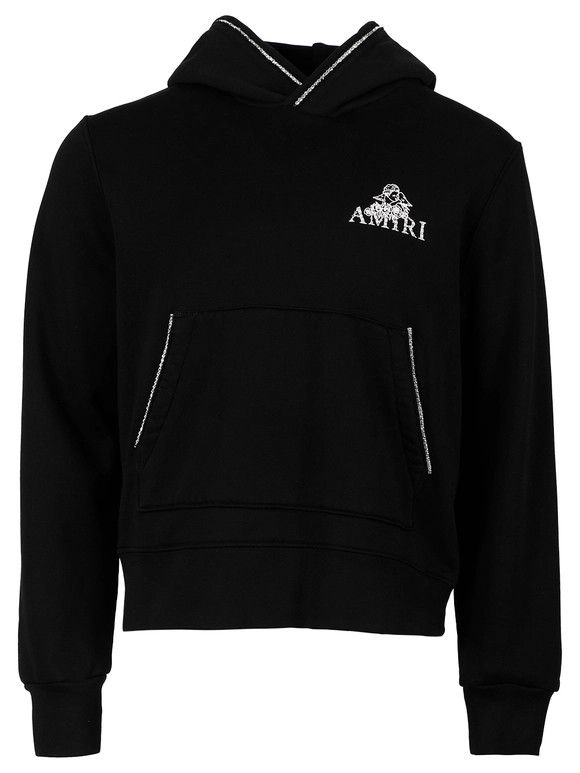 image of Amiri Outline Cherub Embellished Crystal Hoodie in Black, Men's (Size Small)