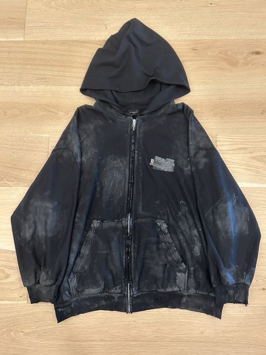 Balenciaga Gaffer Hoodie Zip Up Grey Mud Distressed Size M