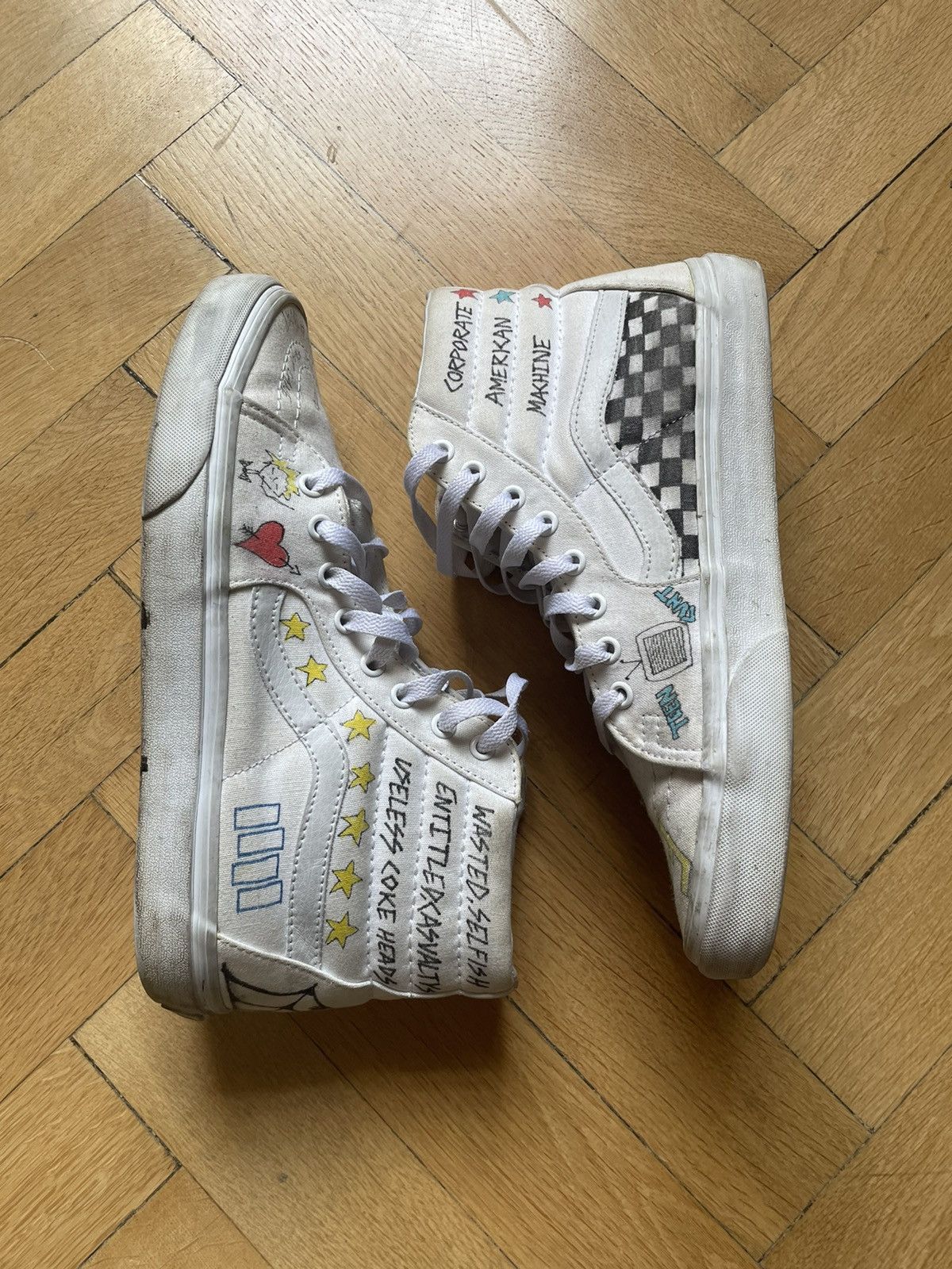 image of Enfants Riches Deprimes x Vans Erd X Vans Hand Painted First Edition Sk8 Hi Shoes in White (Size 11