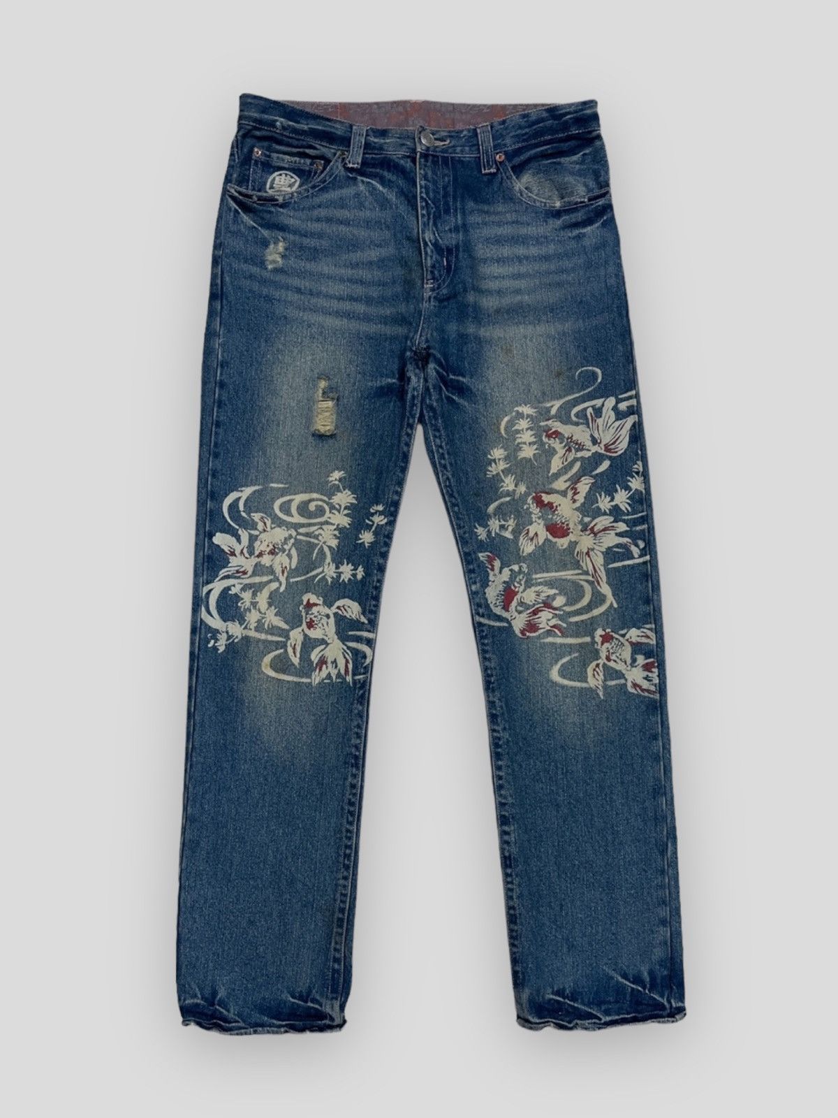 image of Vintage Send Offer 90's Japan Designer Karakuri Tamashi Koi Denim, Men's (Size 34)