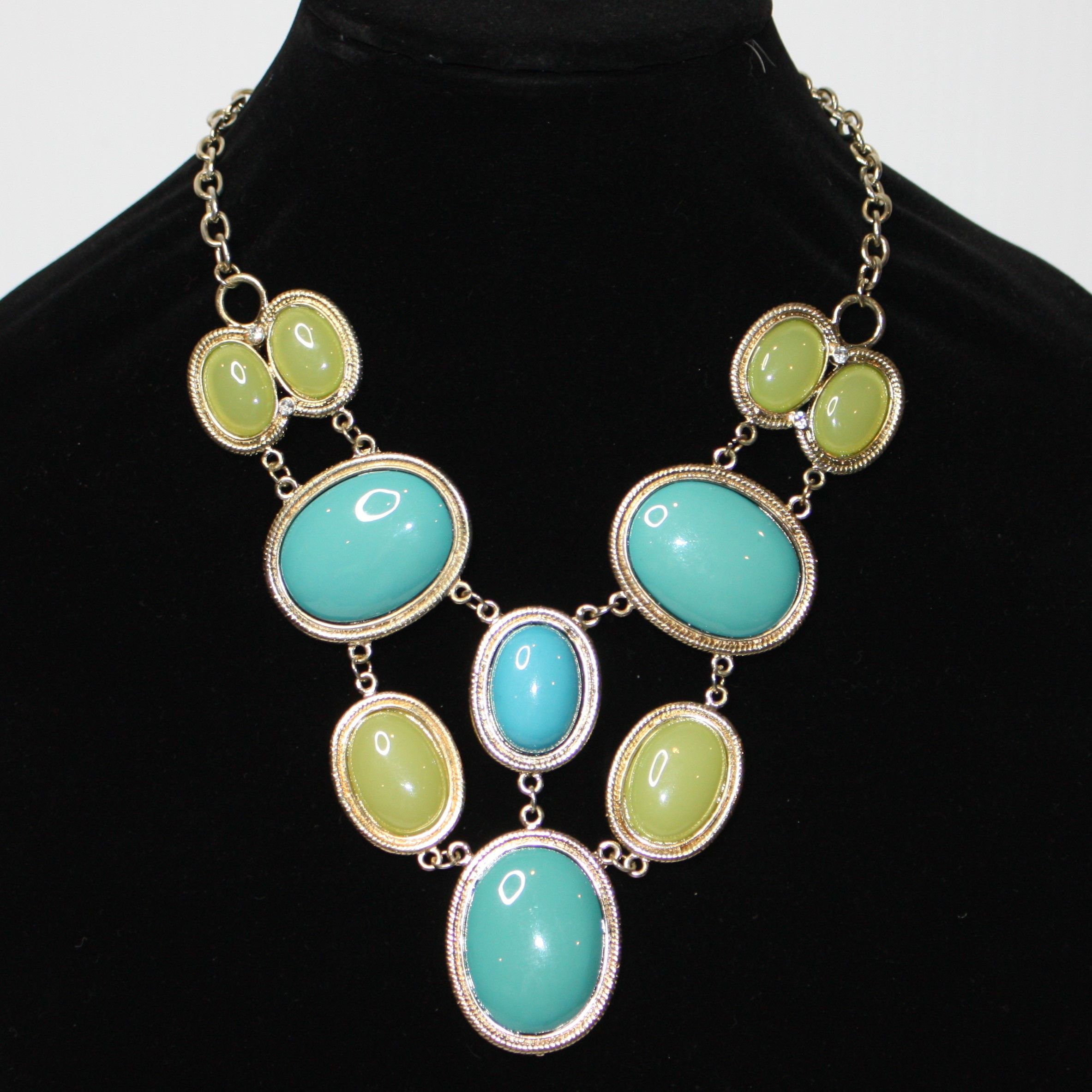 Turquoise & Green Multi Oval Stone Bib Necklace MSRP $150