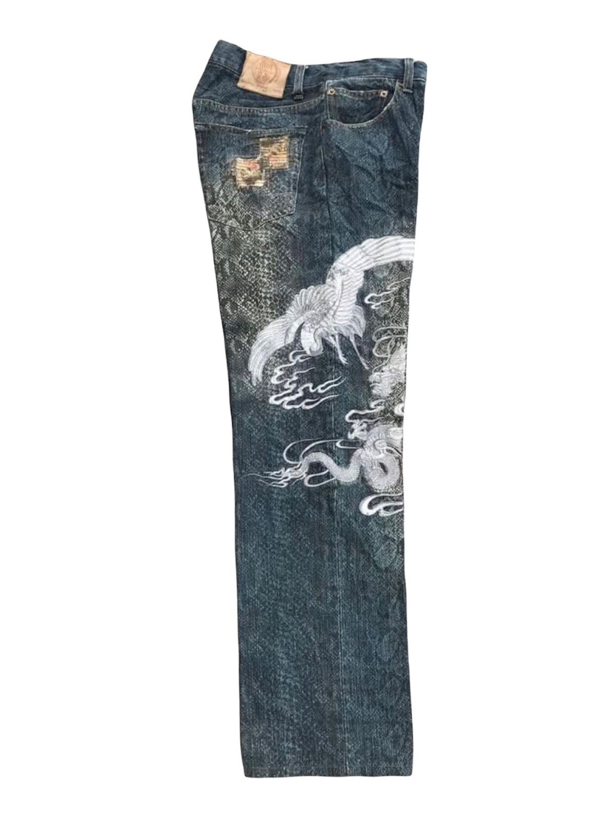 Japanese Brand Karakuri Dragon Embroidered Snake Skin Denim Size US 31 - 3 Thumbnail