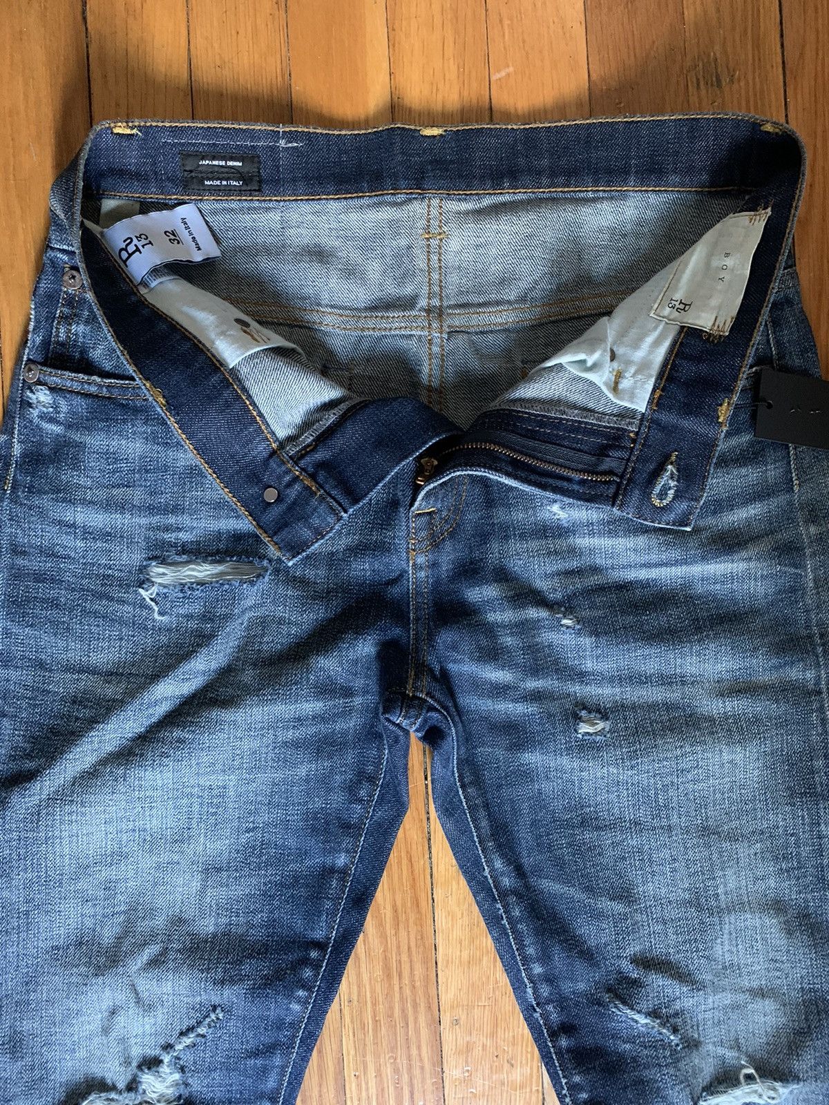 R13 $600+ Boy jeans, ripped, distressed, Italy, Japanese denim Size US 32 / EU 48 - 3 Thumbnail