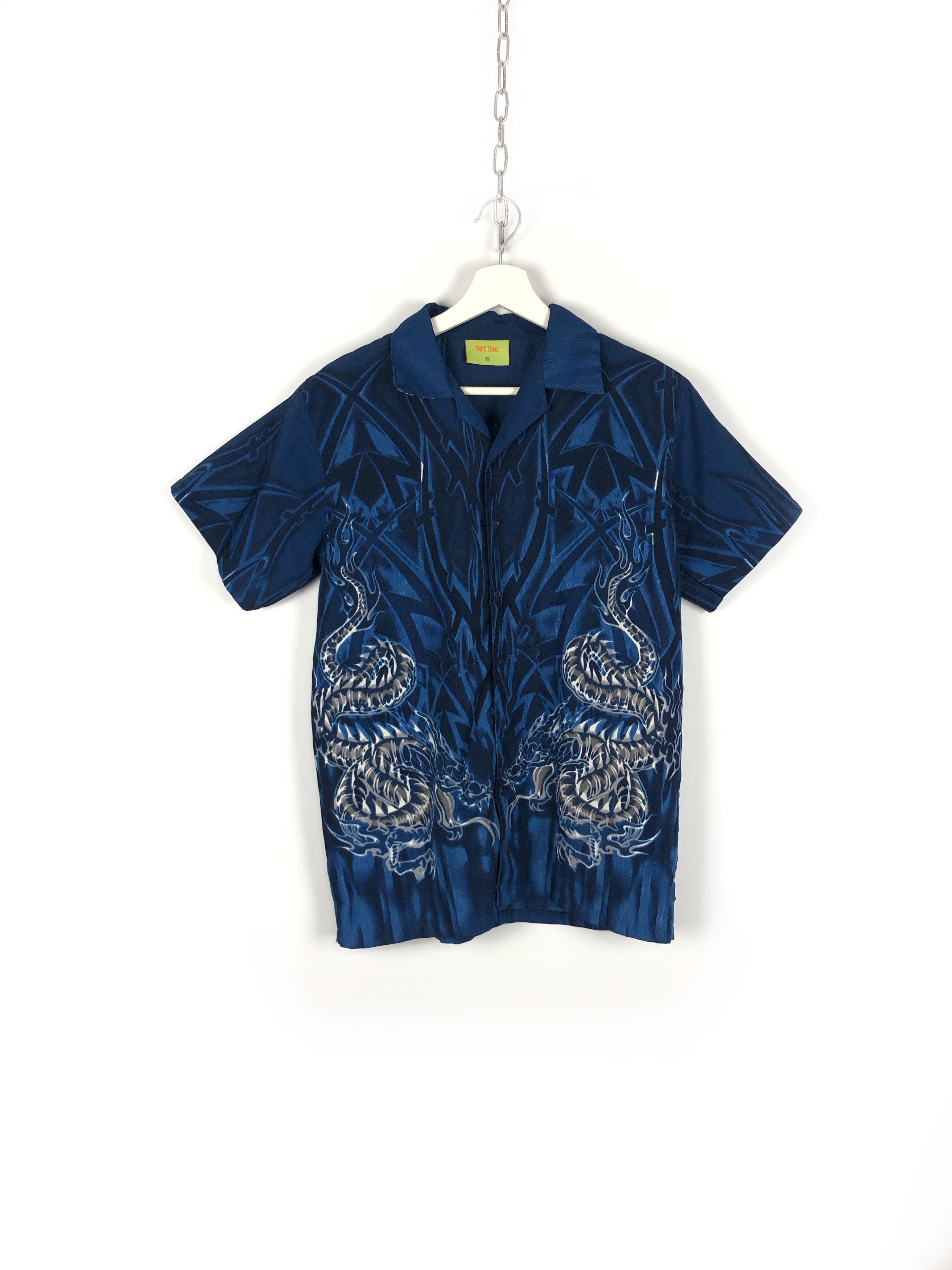 Vintage Vintage Dragon Flame Shirt Ornament Fullprint Navy size S Size US S / EU 44-46 / 1 - 1 Thumbnail
