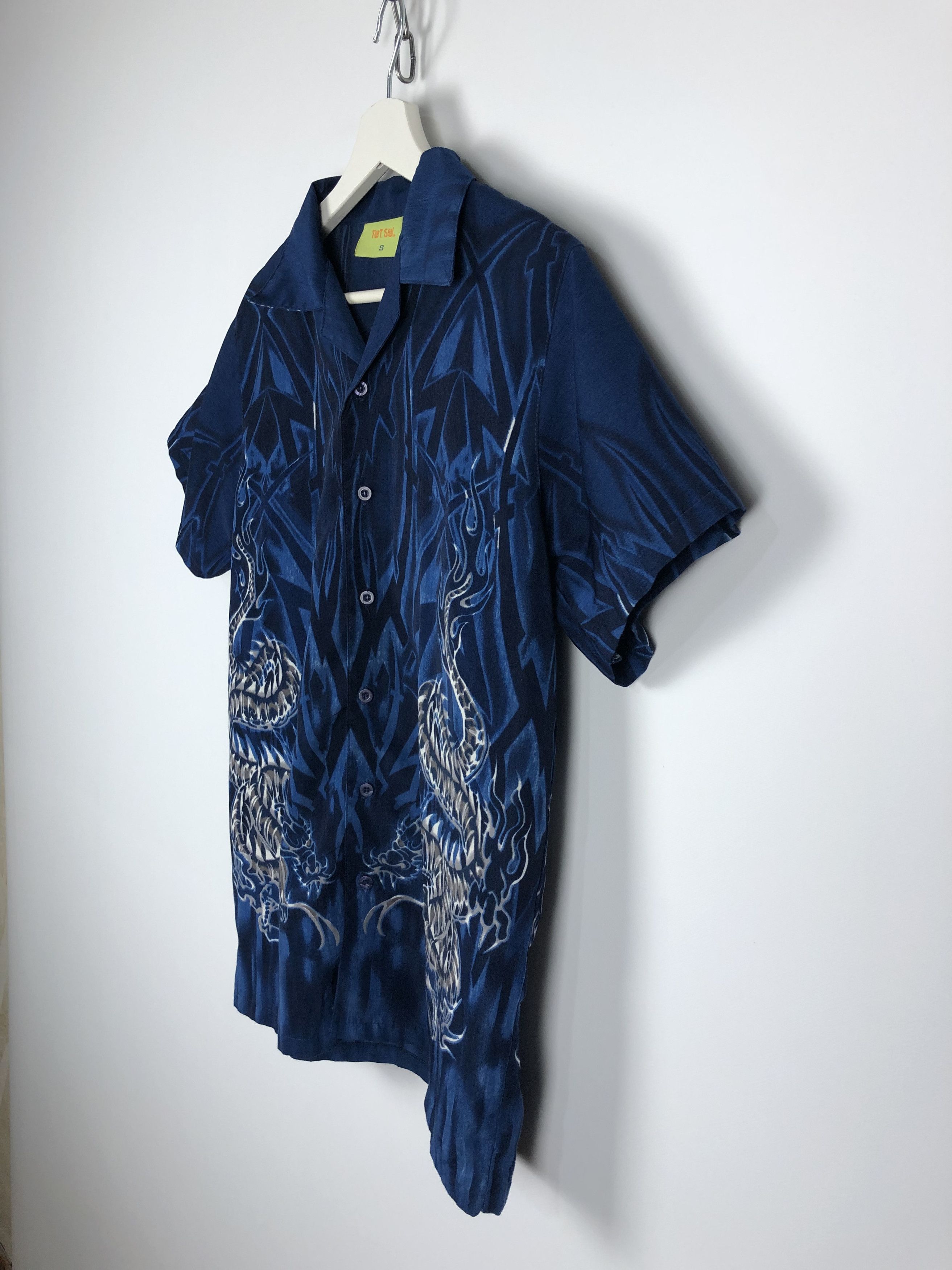 Vintage Vintage Dragon Flame Shirt Ornament Fullprint Navy size S Size US S / EU 44-46 / 1 - 5 Thumbnail