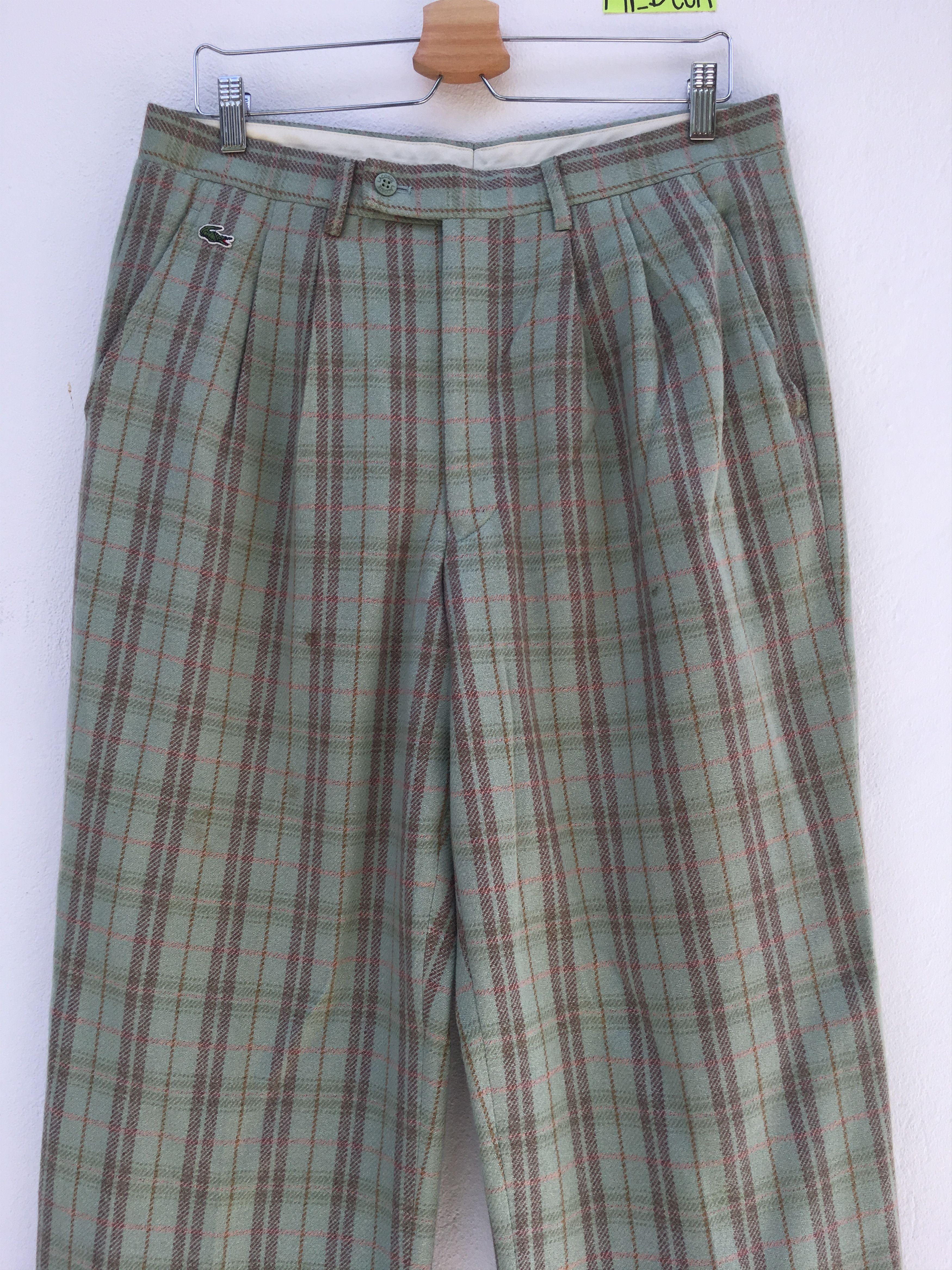 Lacoste Vintage 80s Tartan Casual Pants Chemise Lacoste Size US 33 - 4 Thumbnail