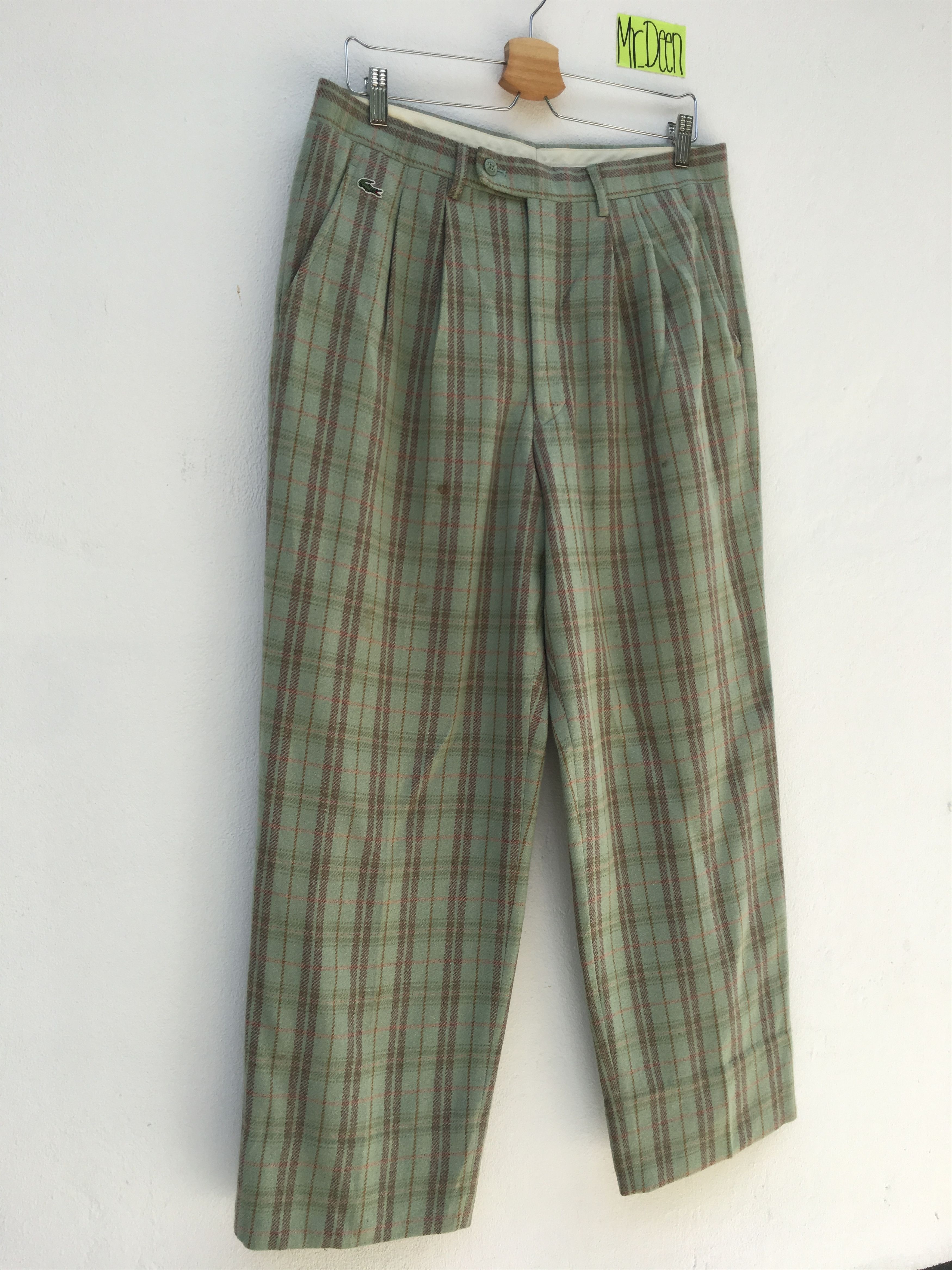 Lacoste Vintage 80s Tartan Casual Pants Chemise Lacoste Size US 33 - 3 Thumbnail