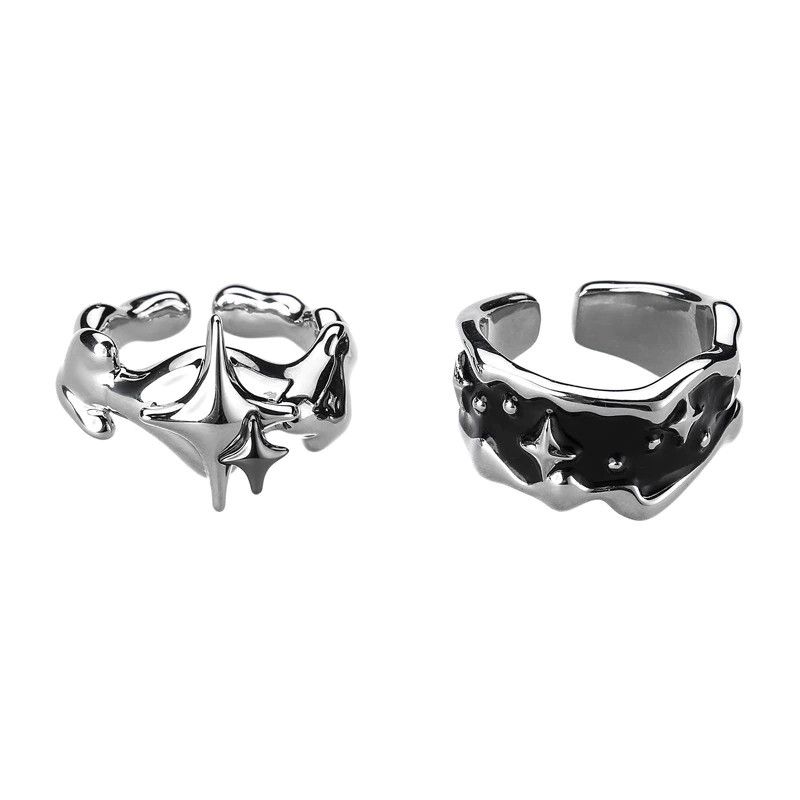 Jewelry 2pcs Stars Irregular Punk Ring Size ONE SIZE - 1 Thumbnail