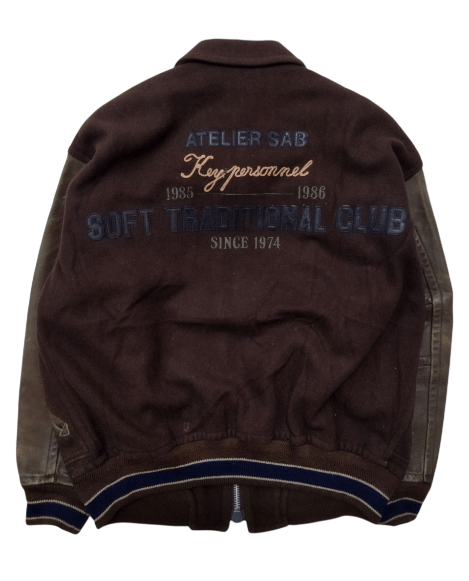 Japanese Brand Atelier Sab Japan Wool + Leather Varsity Jacket Size US L / EU 52-54 / 3 - 3 Thumbnail