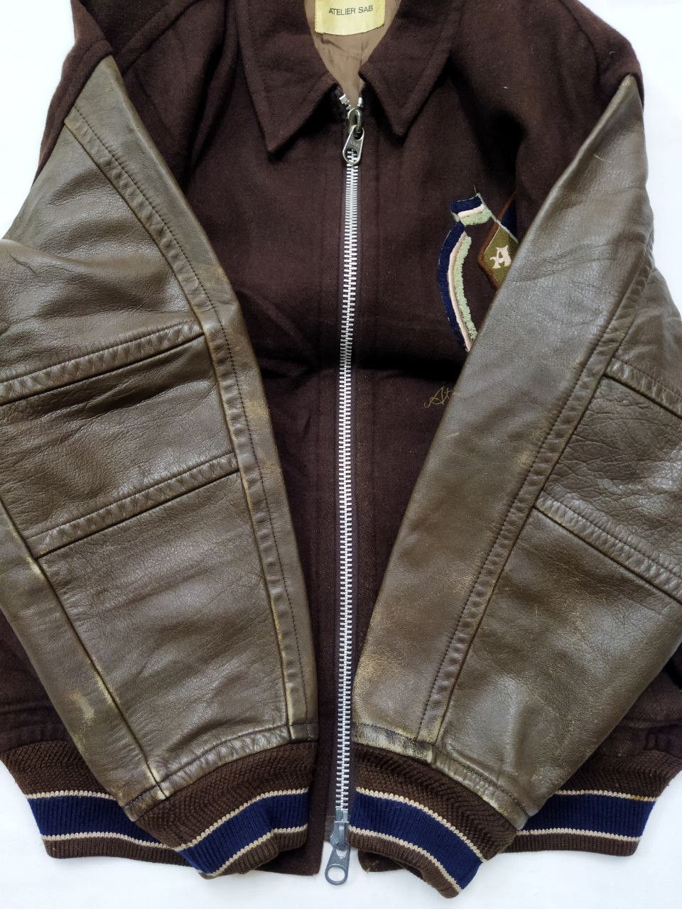 Japanese Brand Atelier Sab Japan Wool + Leather Varsity Jacket Size US L / EU 52-54 / 3 - 9 Thumbnail