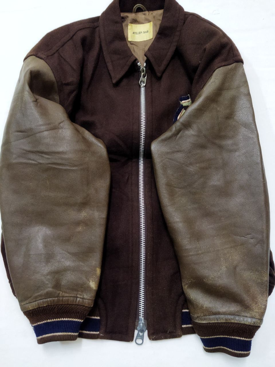 Japanese Brand Atelier Sab Japan Wool + Leather Varsity Jacket Size US L / EU 52-54 / 3 - 8 Thumbnail