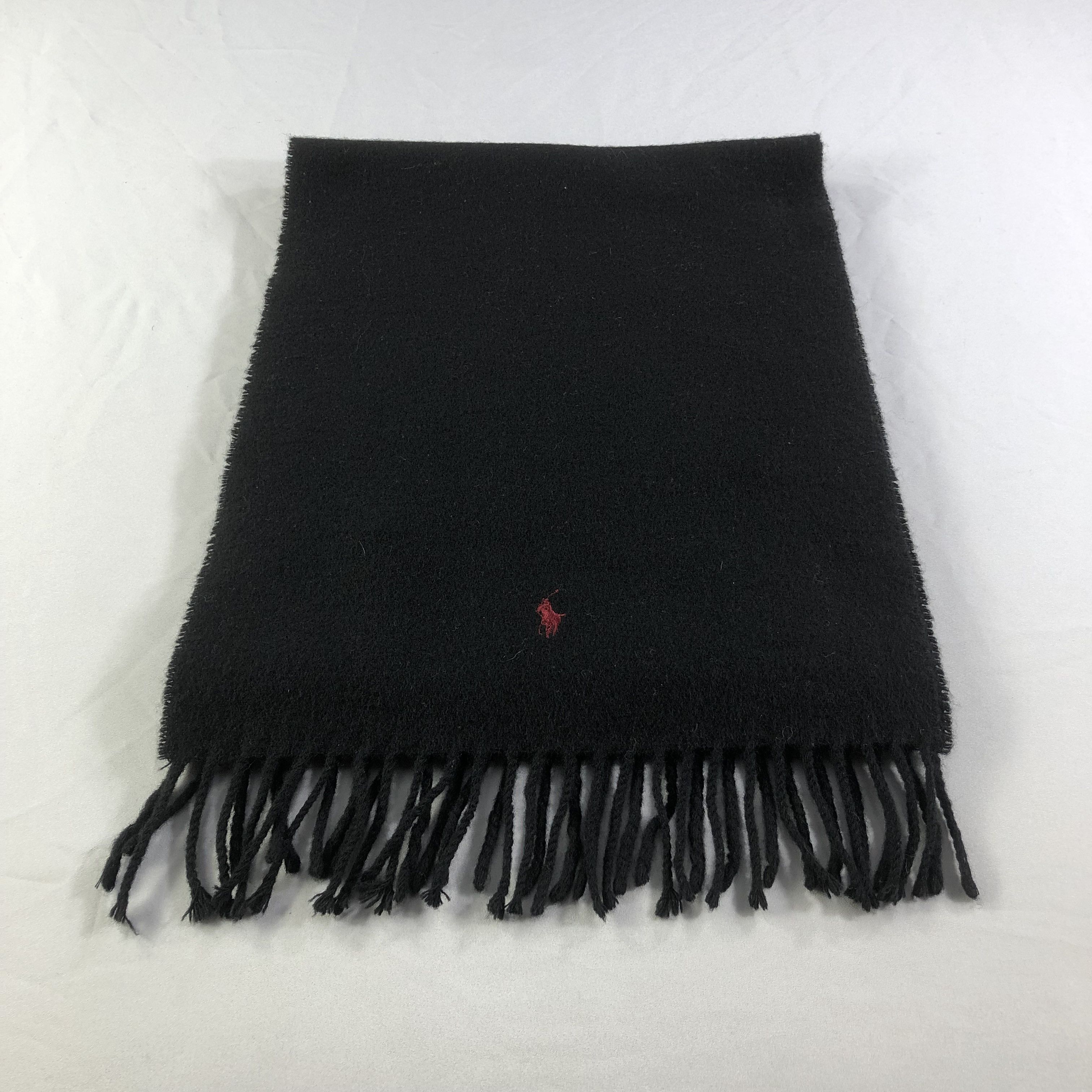 Polo Ralph Lauren Polo Ralph Lauren Plain Black Wool Scarf Muffler V1549 Size ONE SIZE - 2 Thumbnail