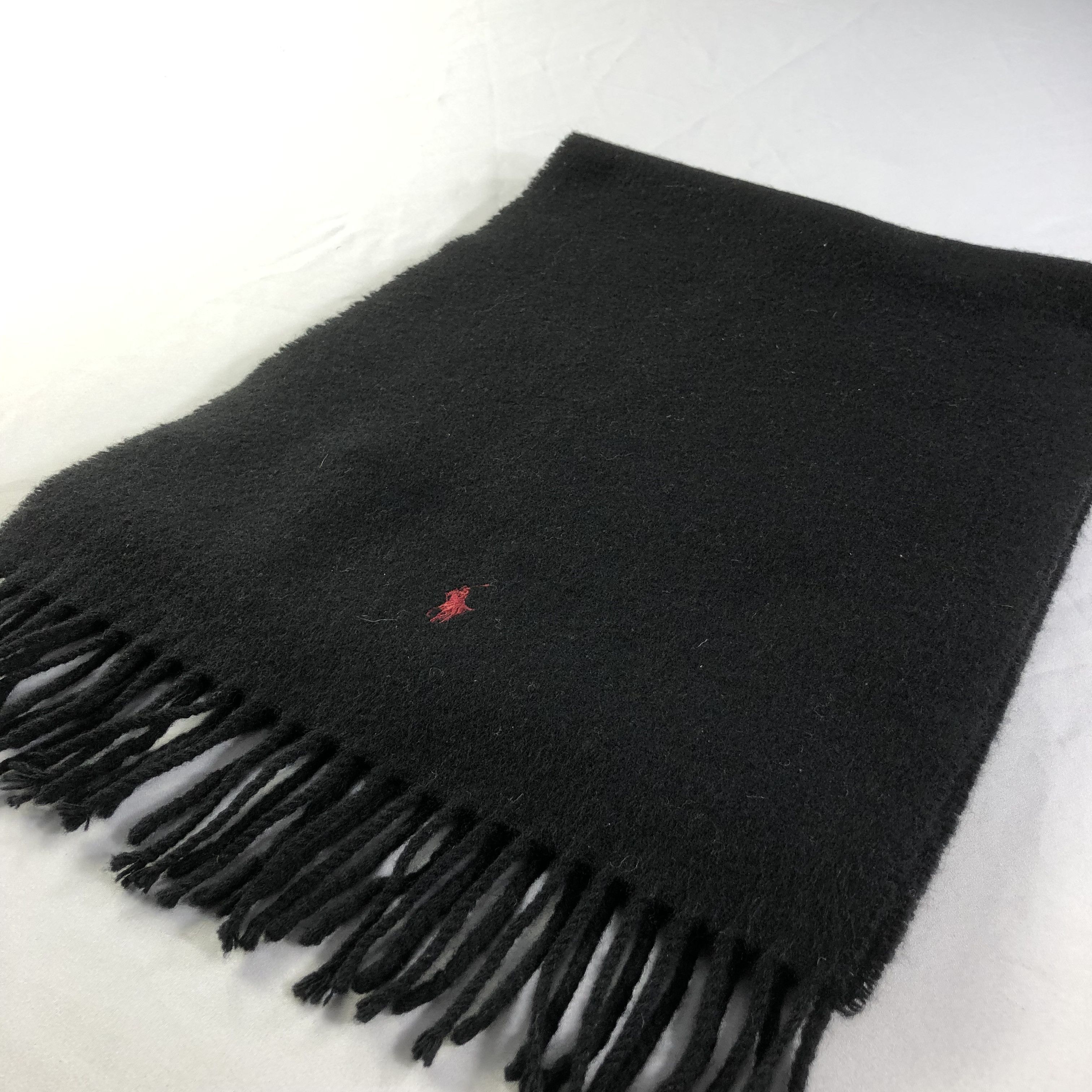 Polo Ralph Lauren Polo Ralph Lauren Plain Black Wool Scarf Muffler V1549 Size ONE SIZE - 3 Thumbnail