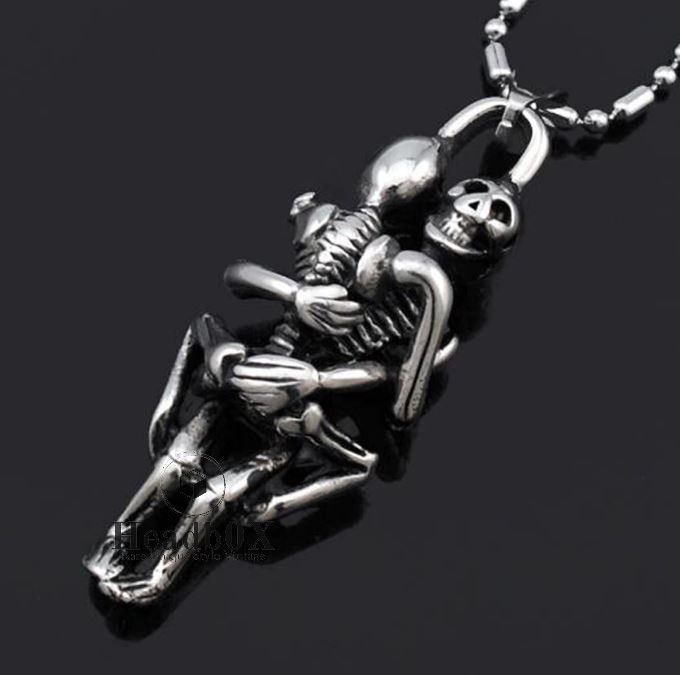 Jewelry Double Skull Pendant Necklace Size ONE SIZE - 5 Thumbnail