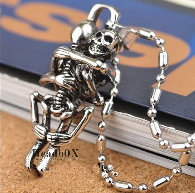 Jewelry Double Skull Pendant Necklace Size ONE SIZE - 1 Thumbnail