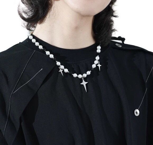 Japanese Brand × Jewelry Retro punk y2k vintage pearl cross necklace chain Size ONE SIZE - 1 Thumbnail