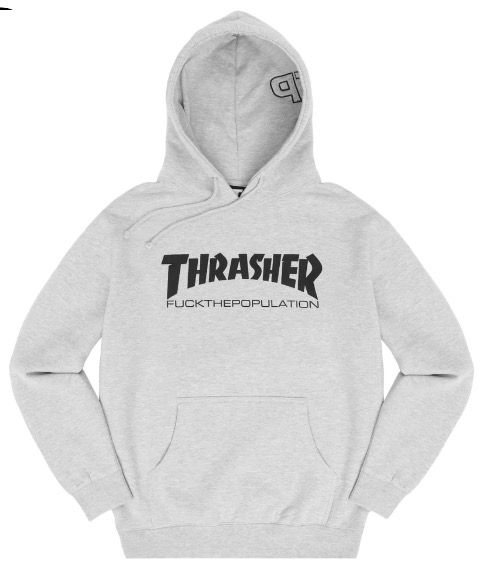 Pre-owned Fuck The Population X Thrasher Ftp X Thrasher Logo Pullover Hoodie In Grey