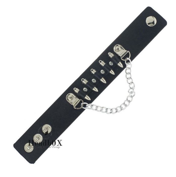 Leather Bullet Shape Chain Link Leather Bracelet Size ONE SIZE - 4 Thumbnail