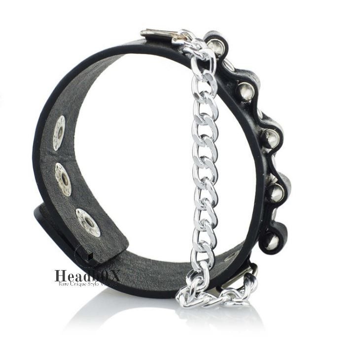 Leather Bullet Shape Chain Link Leather Bracelet Size ONE SIZE - 3 Thumbnail