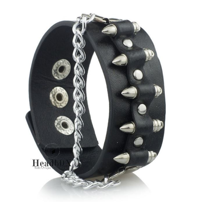 Leather Bullet Shape Chain Link Leather Bracelet Size ONE SIZE - 1 Thumbnail