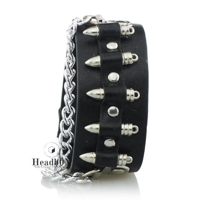 Leather Bullet Shape Chain Link Leather Bracelet Size ONE SIZE - 2 Thumbnail