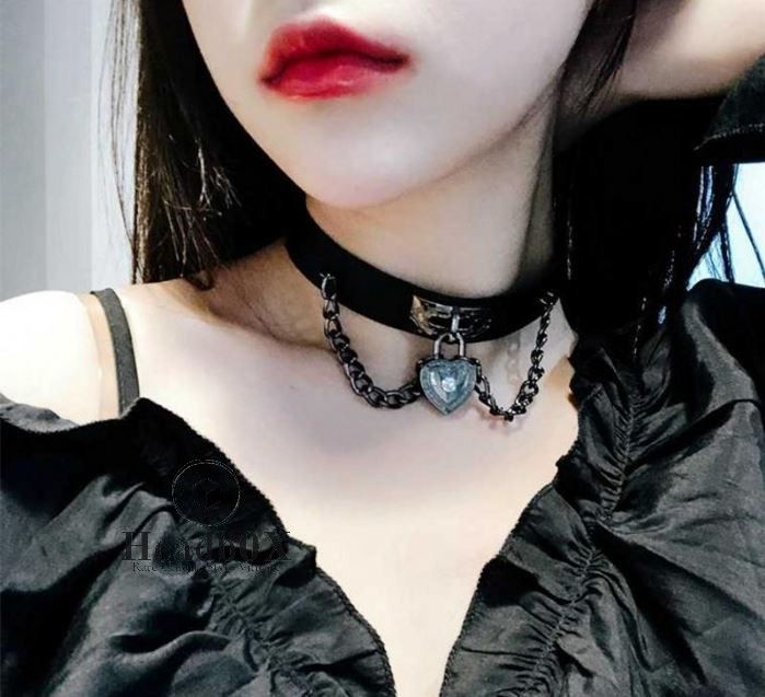 Jewelry Gothic Heart Lock Leather Choker Necklaces Size ONE SIZE - 3 Thumbnail
