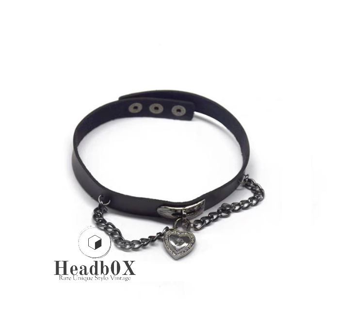 Jewelry Gothic Heart Lock Leather Choker Necklaces Size ONE SIZE - 4 Thumbnail