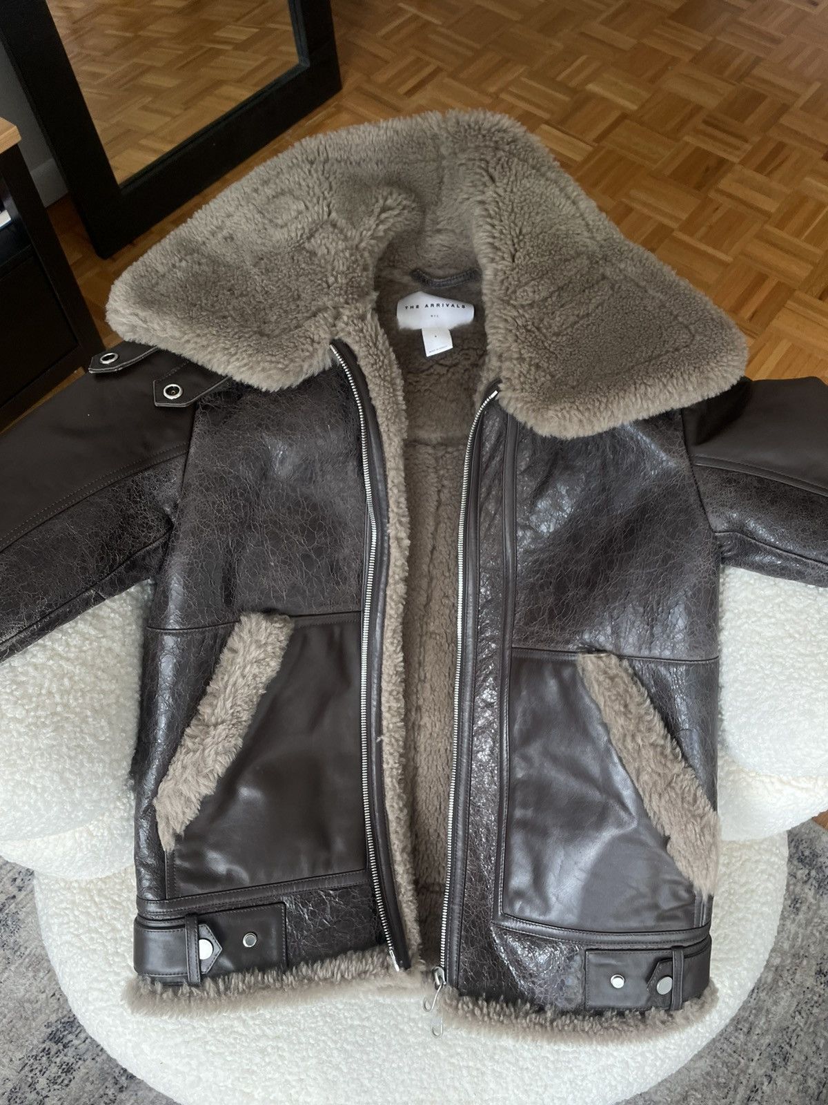 The Arrivals The Arrivals Brown Shearling Bomber Jacket Leather Aviator Size S / US 4 / IT 40 - 1 Thumbnail